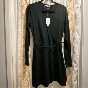 Faux wrap dress in black with simple tie